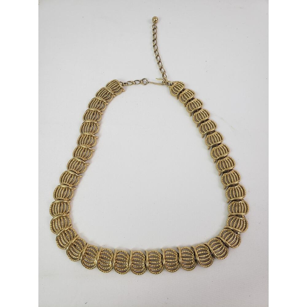 Vintage Gold Tone Filigree Choker Collar Statement Necklace 80's Style